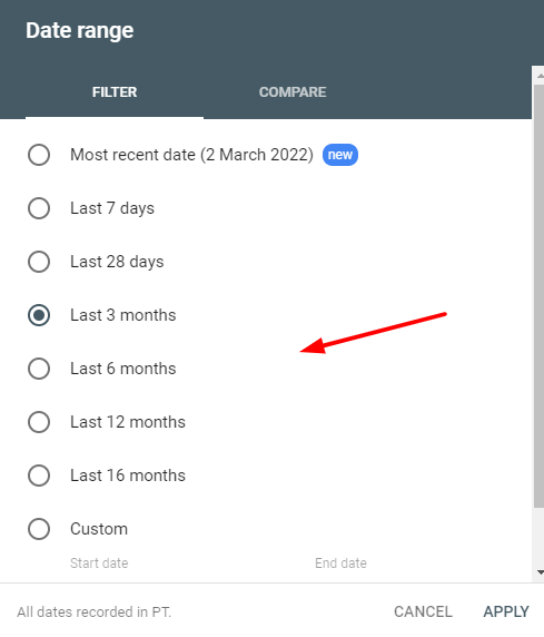 date range in gsc